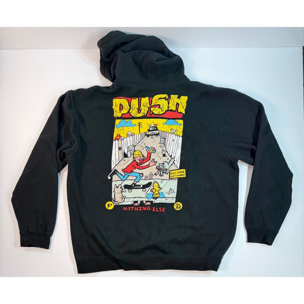 Burnside PUSH Nothing Else Skateboard Graphic Zip Up Hoodie Black Mens XL